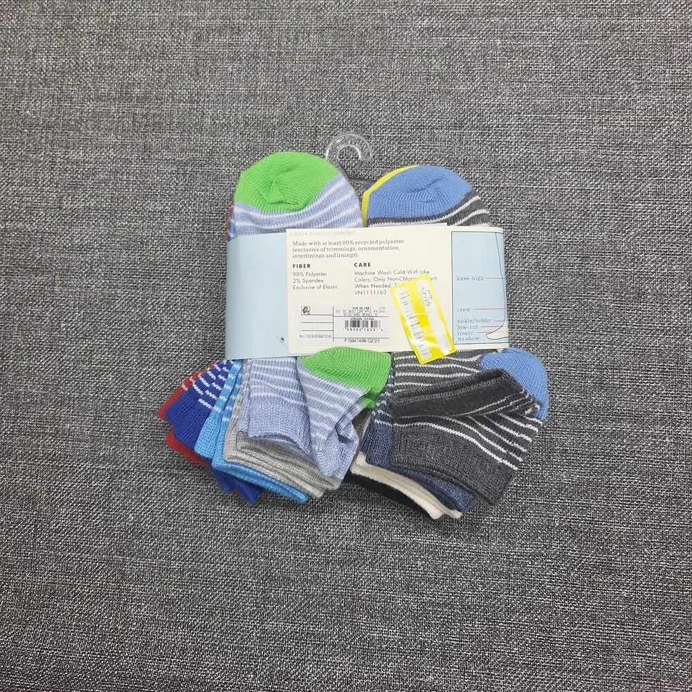 Cat & Jack Boys' Set of 10 Lightweight Striped Ankle Socks Size Small 5.5-8.5